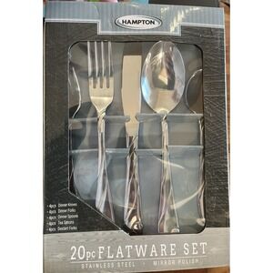 Vintage Hampton 20 Piece Flatware Set Stainless Steel Mirror Polish HN-20208 NEW